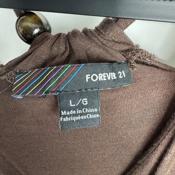 VTG‎ Y2K Boho F21 Brown Stretchy Maxi Dress Chunky Wood Beads Halter Neck Size L - Picture 3 of 7